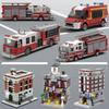 Urban Miniature Street View Fire Station MOC Building Blocks Set Small Fire Pump Truck Model Kids Puzzle Toy Boy's Birthday Gift