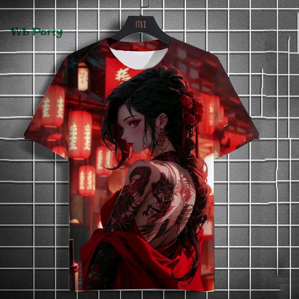 Japanese Manga Girl Style Print T-shirt 3D Print Men Short-Sleeved Tee Harajuku Tops Summer Oversized Men T-shirt Men's Clothing