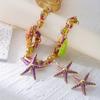 Exaggerated Enamel Starfish Conch Pendant Necklace Earrings Set For Women Men Boho Ocean Beach Sea Star Summer Party Jewelry Set
