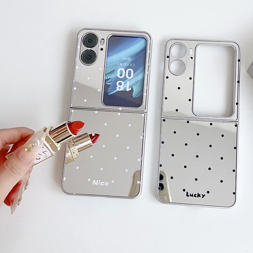 Mirror with Polka Dot Nice Lucky Hand Phone Case for OPPO Find N3 Flip FIND N2 FLIP Camera Protect Cover
