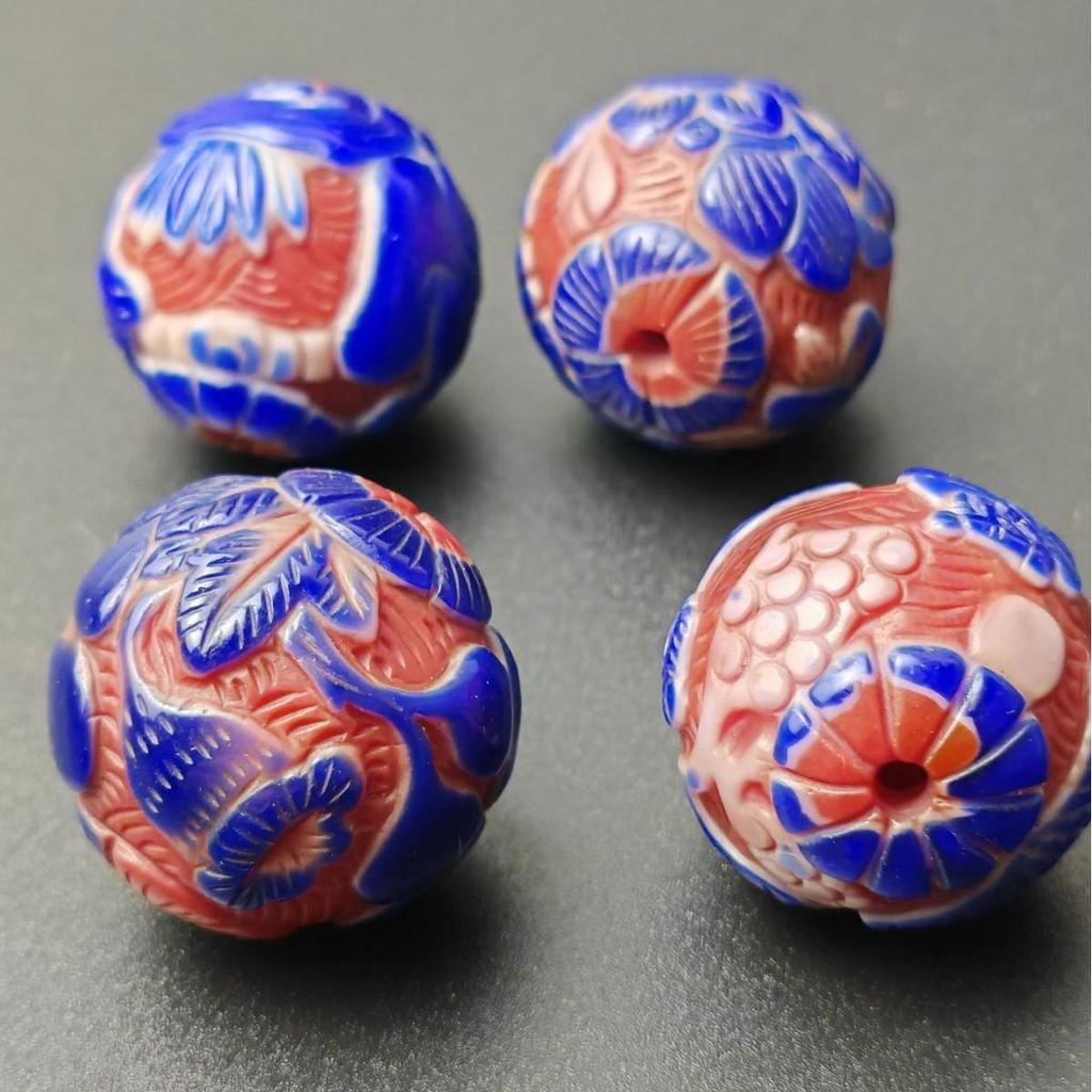 Antique Hand-Carved Multi-Layer Hollow Lampwork Glass Beads, 2.6cm Diameter, Random Patterns, Loose Beads