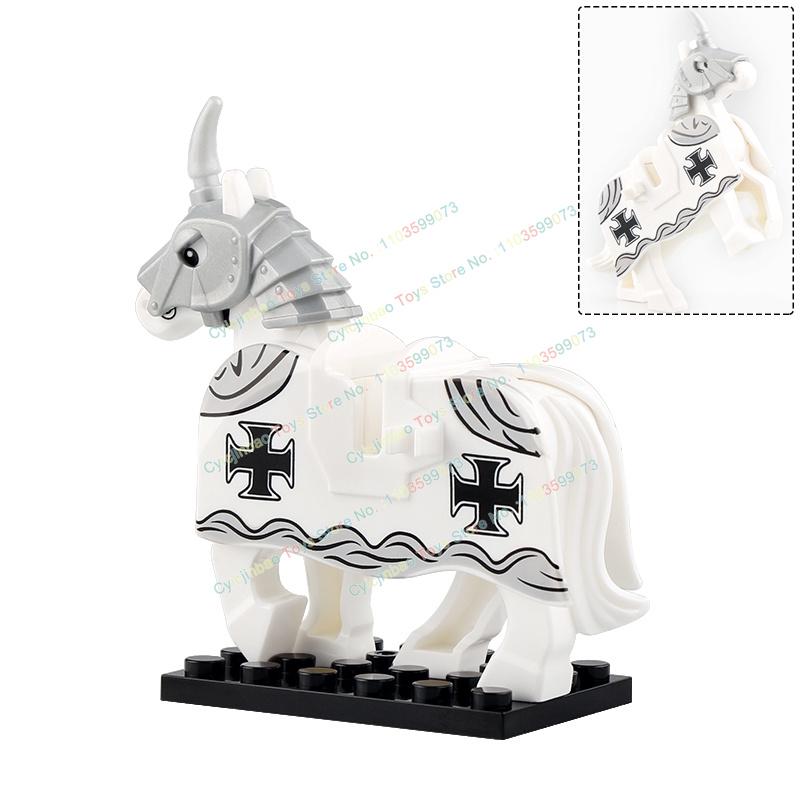 

Medieval Military Cavalry Crusader Mounts War Horse Teutonic Knights Templar Building Blocks Bricks Toys For Children X0317