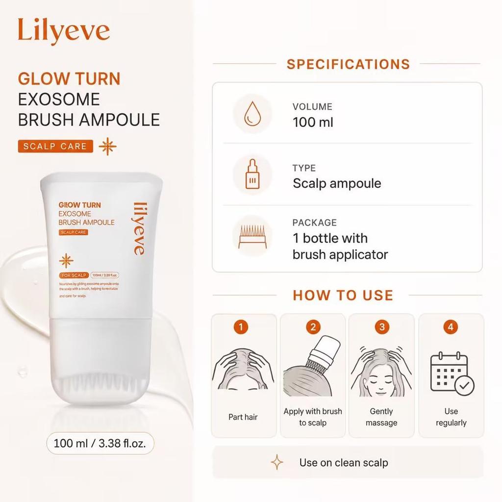 lilyeve Glow Turn Pennello Esosoma Ampolla 100ml siero esosoma per cuoio capelluto con caffeina biotina peptide