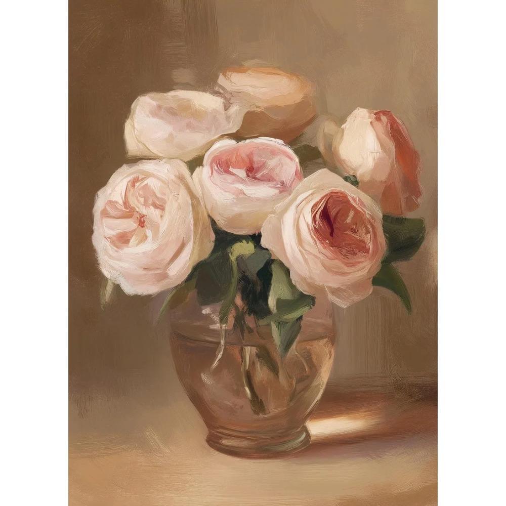 Peony Tulip Pink Roses Valentines Day Romantic Floral Vase Poster Print Wall Art Pictures Canvas Painting Room Home Decor Gift