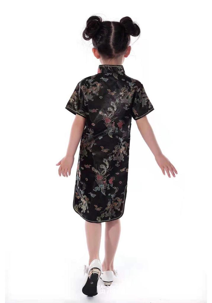 Spring & Autumn Dragon & Phoenix Brocade Girls' Red Cheongsam - Chinese New Year Formal Wear