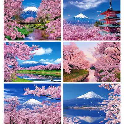 Pittura diamante 5D Giappone Fuji Mountain Decorazione domestica Sakura Mosaico Ricamo Pieno quadrato/rotondo Decorazione artigianale fai da te regalo