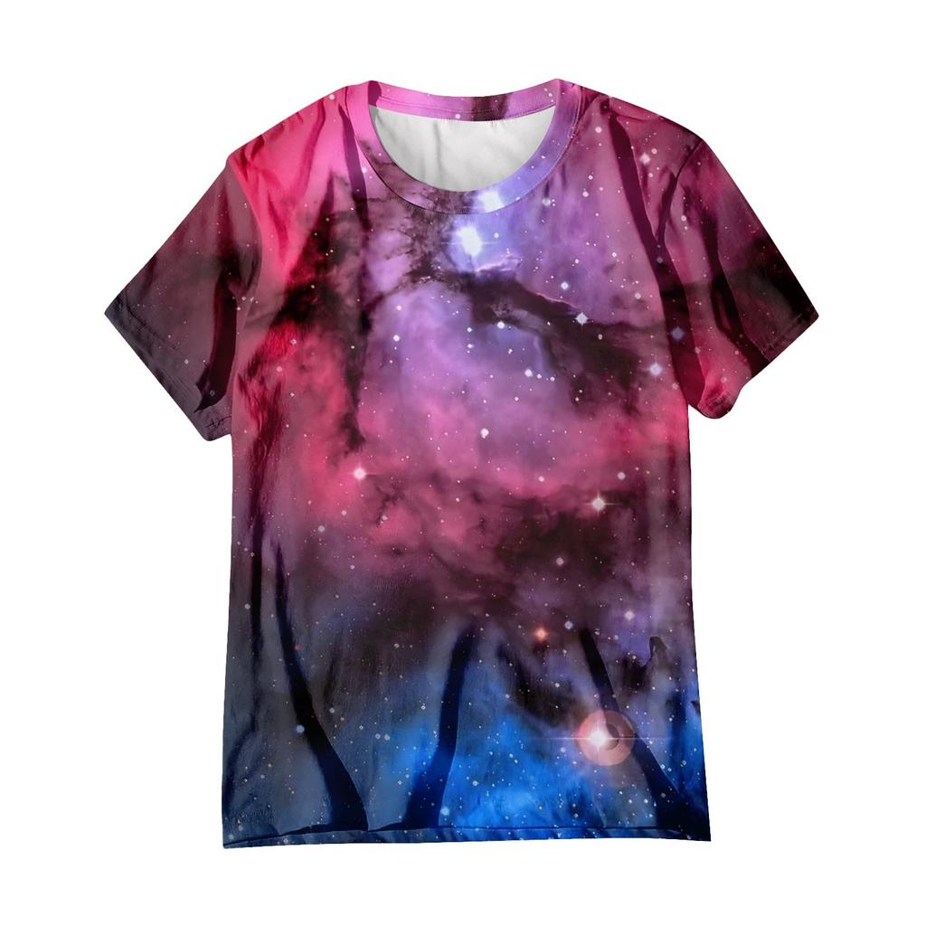 Camiseta feminina casual solta estampada gola redonda pulôver manga curta top