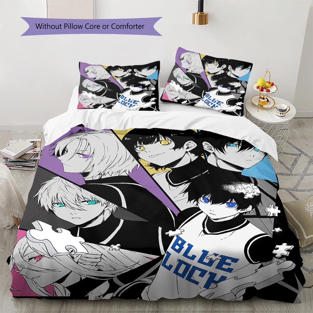 Blue Lock Pattern Bedding Quilt Set Quilt Cover Pillowcase Home Decoration Gift (1 * Duvet Cover + 2 * Pillowcase, Without Core)