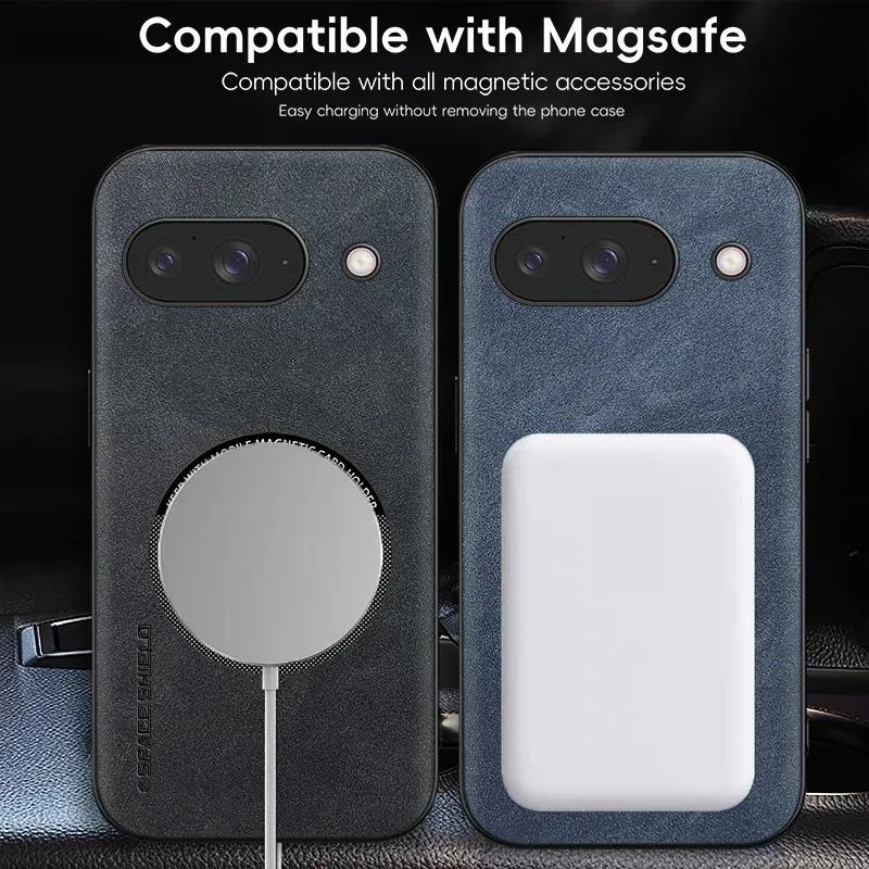Custodia Magnetica in Pelle Retro per Google Pixel 9A Pixel9A 5G Custodia Cover per Telefono con Ricarica Wireless