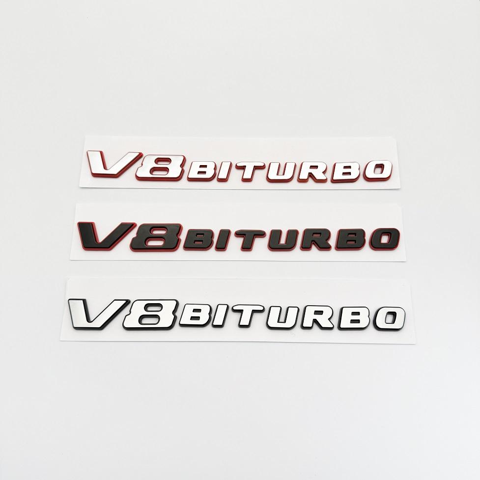 2Pcs New Color Blocking Letter V8 BITURBO Emblem Car Styling Fender Logo Sticker Chrome Black Red