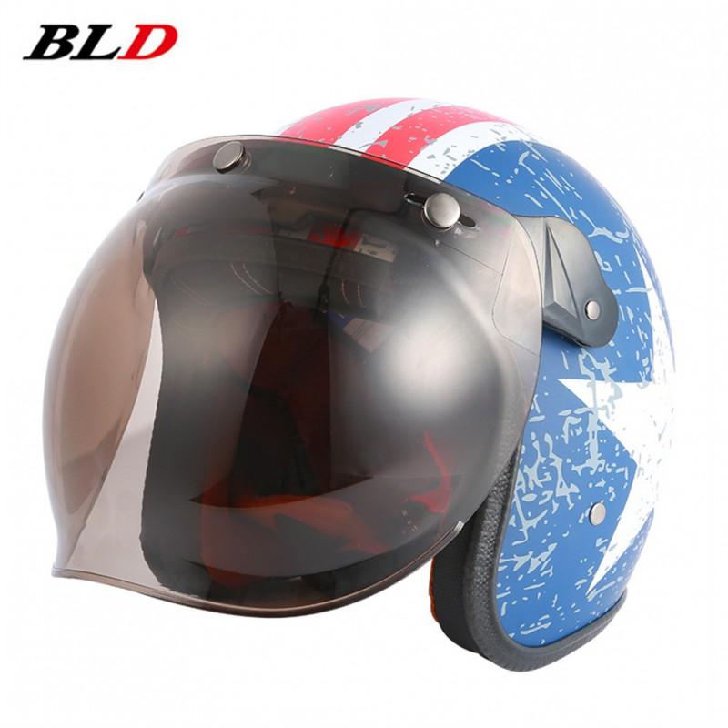 BLD Motorcycle Helmet 3/4 Open Face Men Women Universal Fit All Season Riding