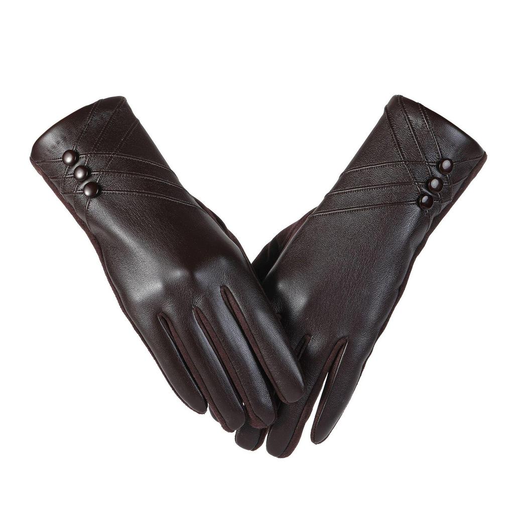 Women's Winter PU Leather Touchscreen Gloves – Fashionable, Windproof & Warm for Outdoor Cycling