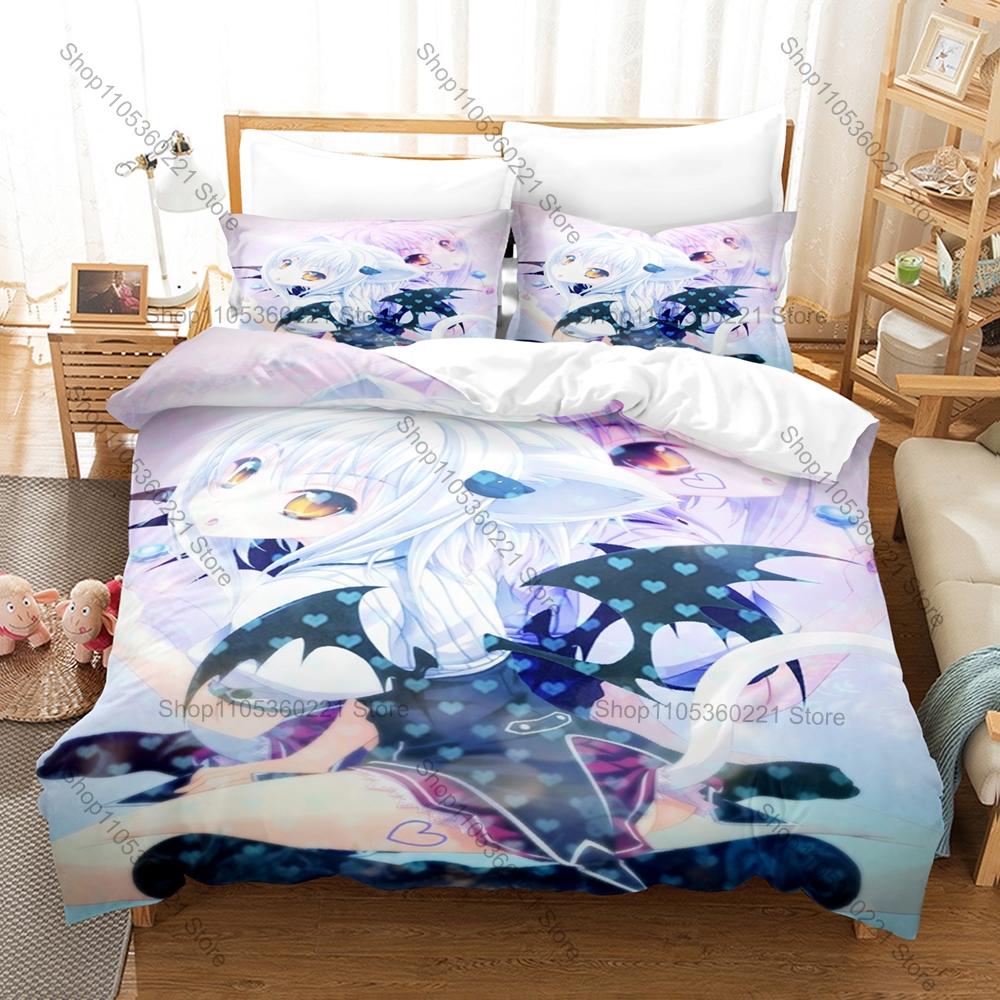 Cool High School DxD Koneko Chan Bedding Set 1 Duvet Cover + 2 Pillowcases Cute White Cat Girl Anime Bedroom Decor