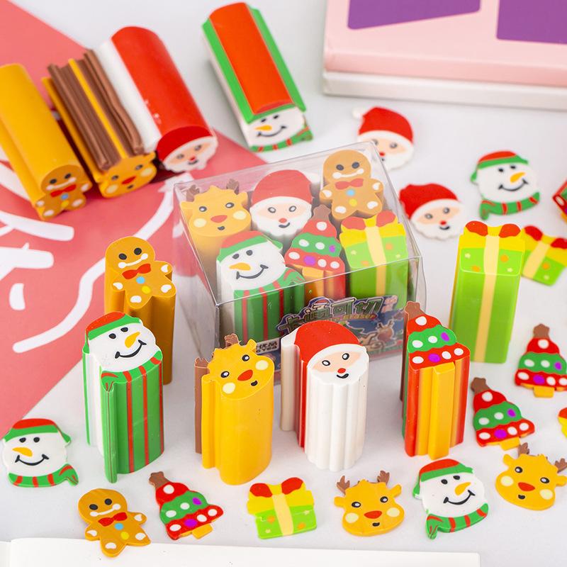 6PCS Christmas Cut Rubber Set Student Christmas Gift Prize Reward Rubber Set Erasers for Kids Korean Stationery