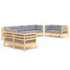8 Piece Garden Lounge Set with Grey Cushions Solid Pine Wood