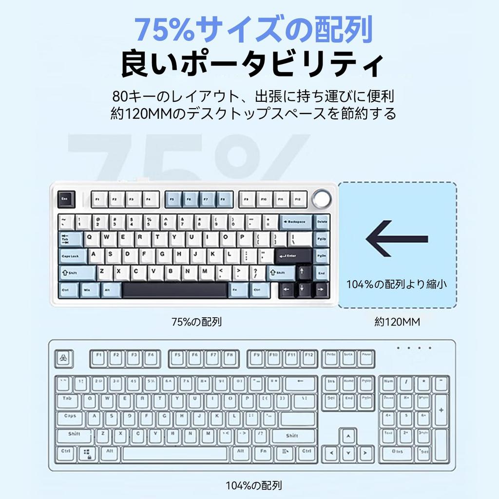 AULA F75 Gaming Keyboard, Mechanical Keyboard with Gasket, 80 Keys, Collision-Free, Compact, Bluetooth 5.0, 2.4GHz, Type-C, 5-Layer Pads & Knobs,