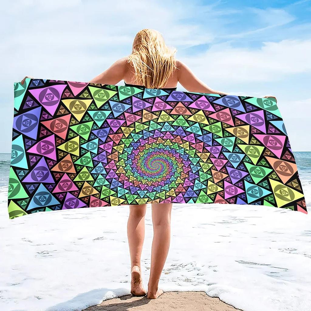 3D Beach Towel,Geometry Soft Bath Towels Highly Absorbent & Quick Dry Bath Washcloths,Sand Free Beach Towels for Adults,Kids