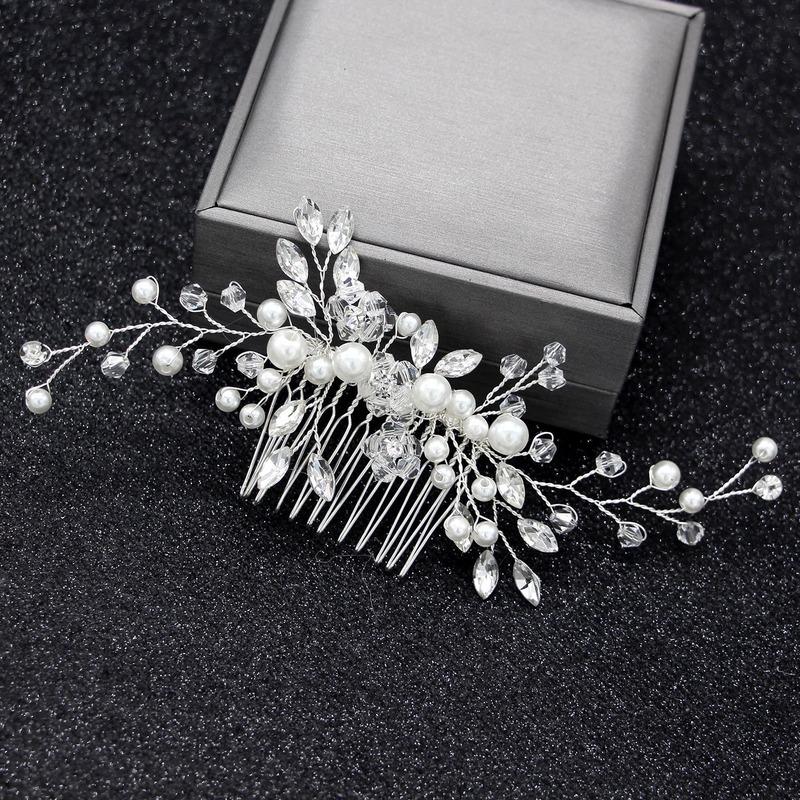Silver Color Pearl Crystal Wedding Hair Combs Hair Accessories for Bridal Flower Headpiece Women Bride Hair Ornaments Jewelry