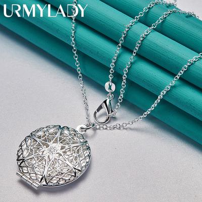 URMYLADY Collana con ciondolo con cornice rotonda in argento sterling 925 per gioielli da donna con ciondolo per fidanzamento di nozze