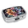 Portapillole Portatile con 2 Scomparti, Mini Custodia Organizer in Metallo per Medicine, Carino Contenitore Stampato per Pillole, Vitamine, Gioielli, Viaggio, Uso Quotidiano