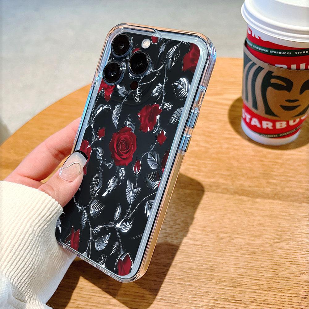 Red Roses with Silver Vines lucency Phone Case for IPhone 14 15 16 13 12 11 17 Pro Max 12 13 Mini Soft Cover
