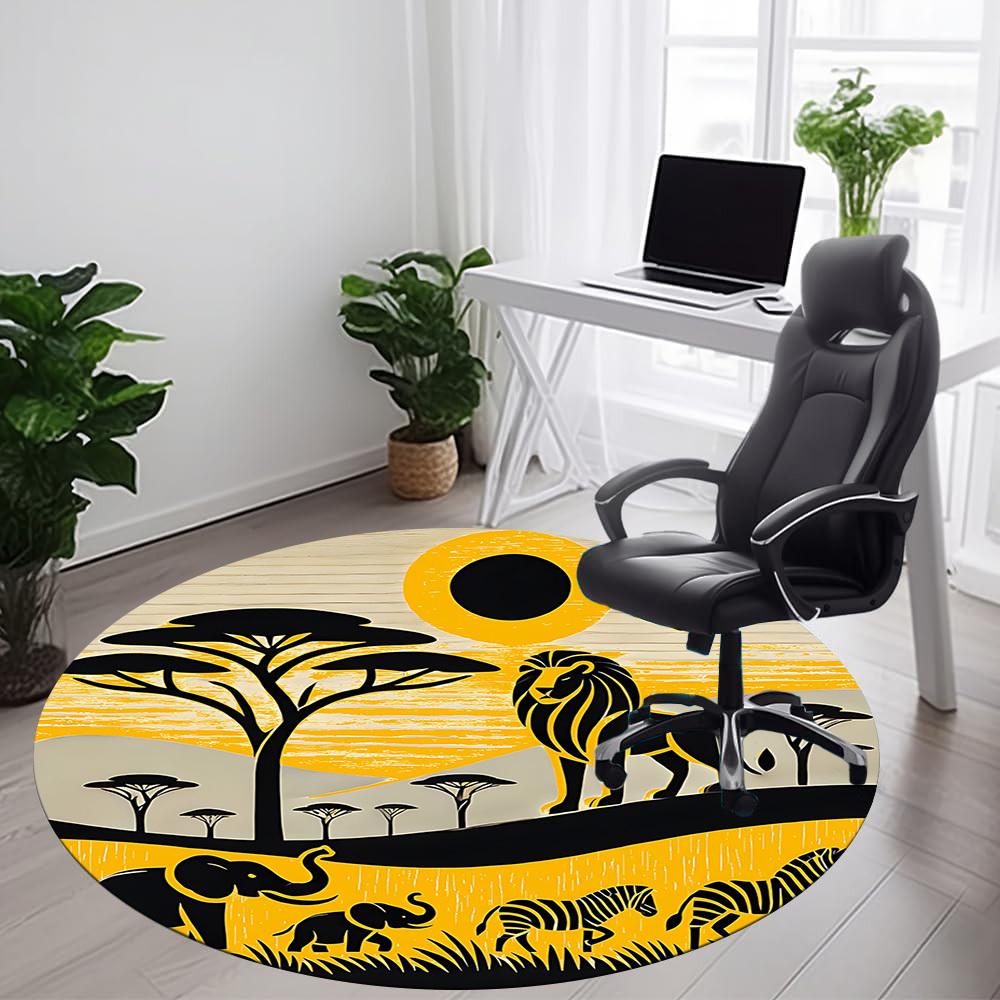 1pc African Lion Office Round Area Rug, Under Office Chairs Bedroom Living Room Home Decor, Room Deco