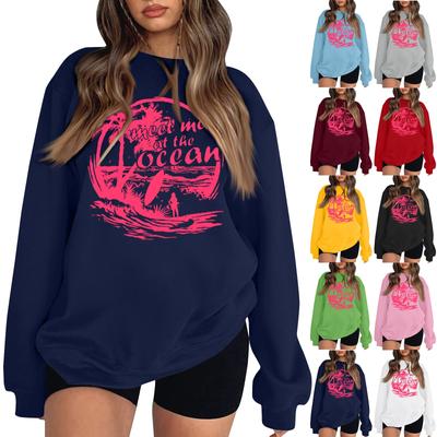 Damska bluzka z długim rękawem i dekoltem w kształcie litery "o", z nadrukiem i nadrukiem