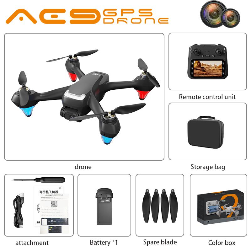 AE9 GPS Drone 4K HD Dual Camera Headless Modeoptical Flow Positioningbrushless Motor  With Screen Control Long Endurance RC Dron