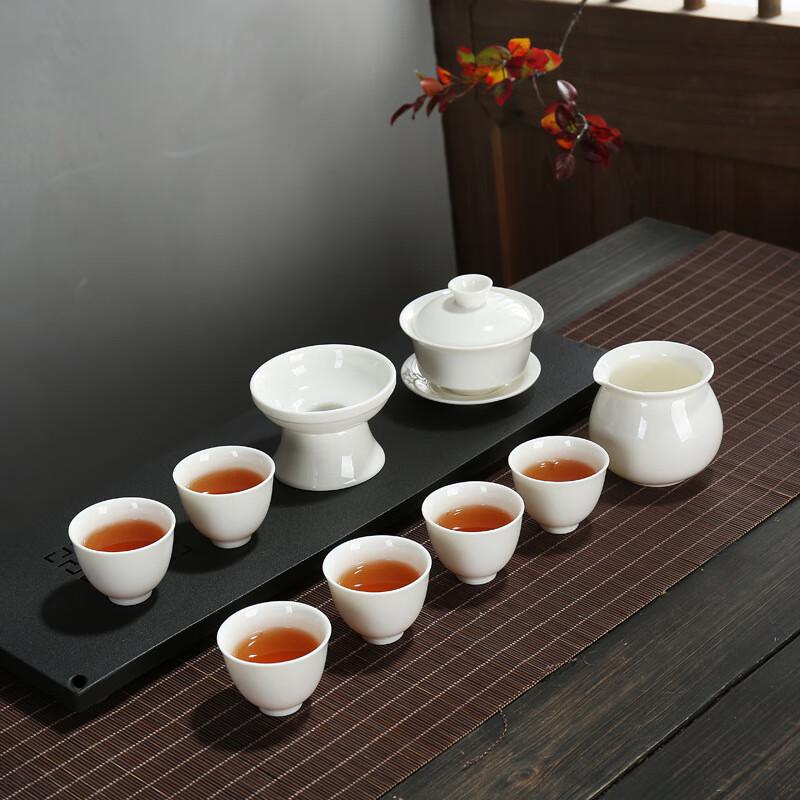 Dehua White Porcelain Tea Set with Ceramic Tea Tray