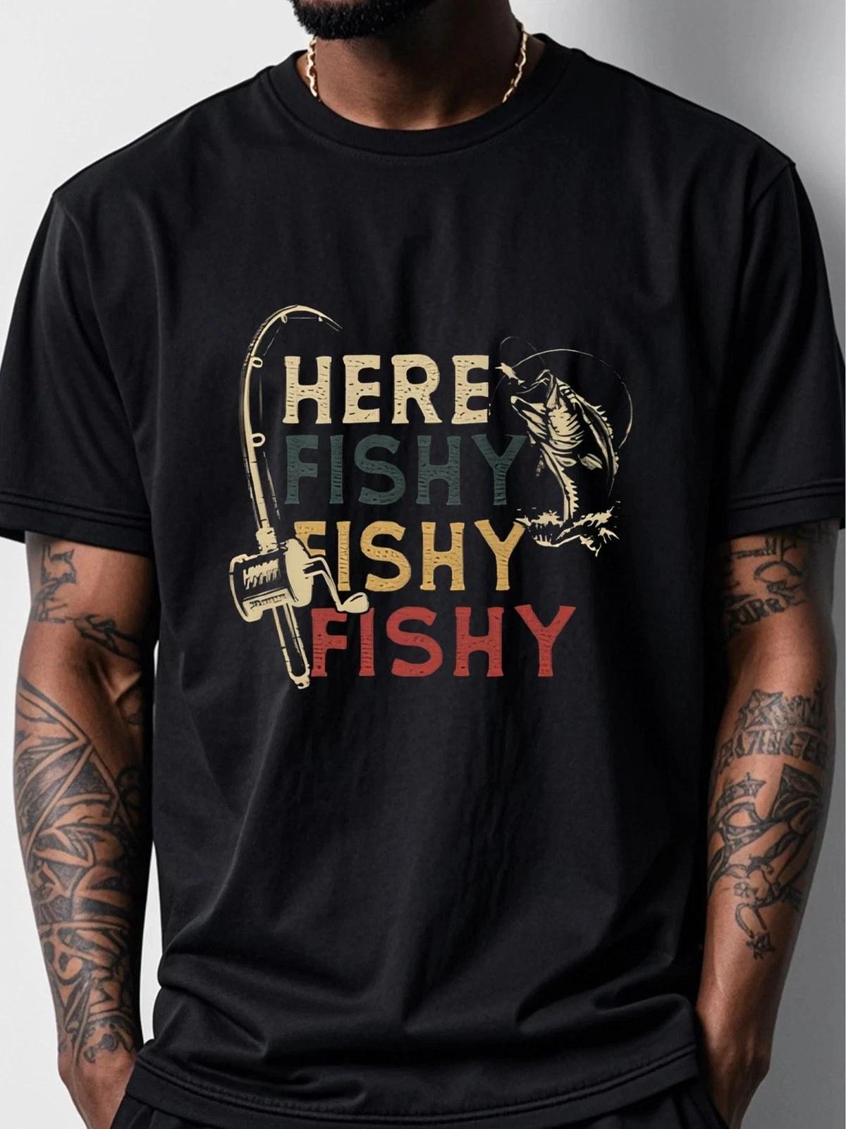 Here Fishy Fishy Fishy Funny Fishing T shirt Fisherman Humor Angler Graphic Tee L