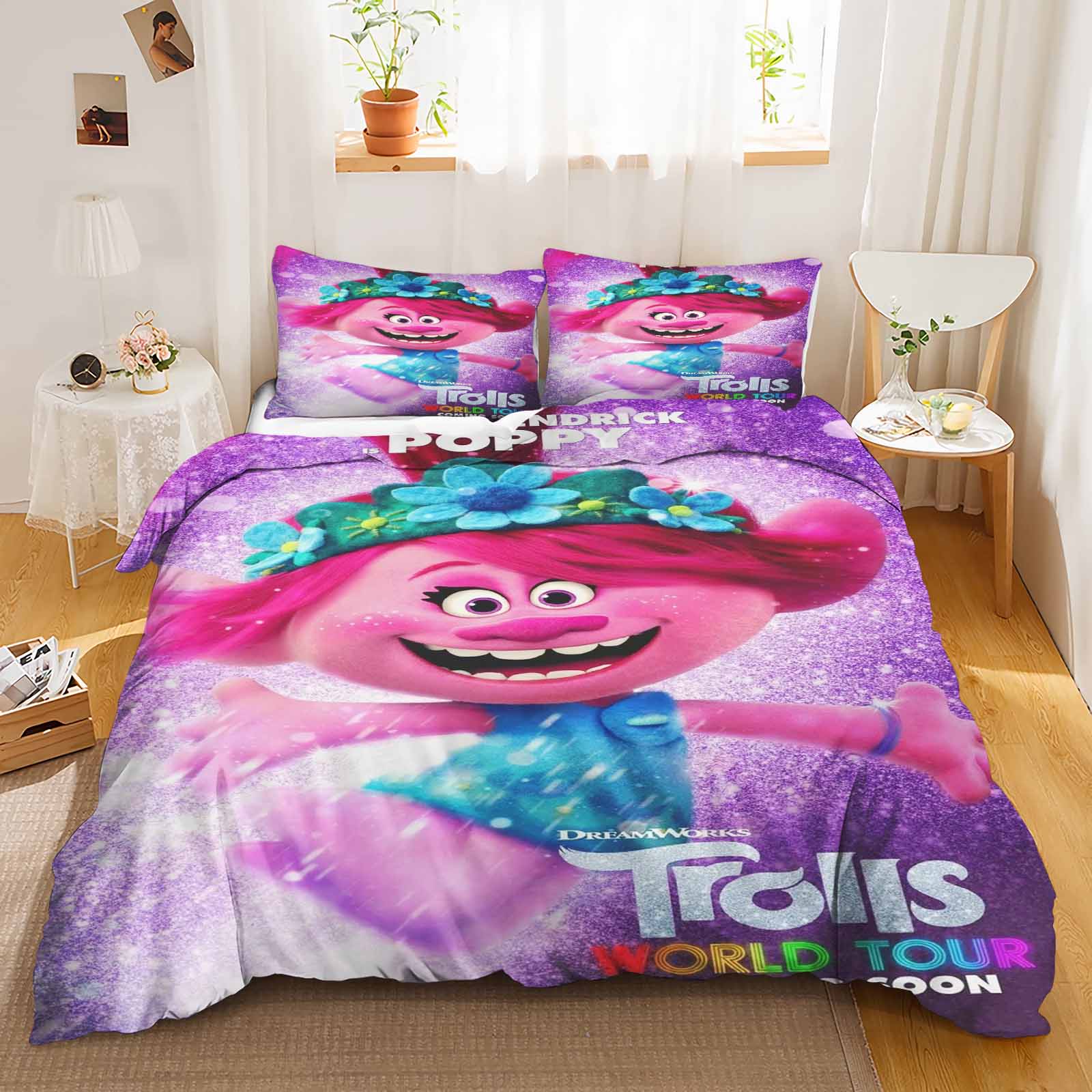 

Trolls Cover Set Comforter Bedding 3D Children S Bedding Set 3-Piece 1 Quilt Cover King Size 90X200CM