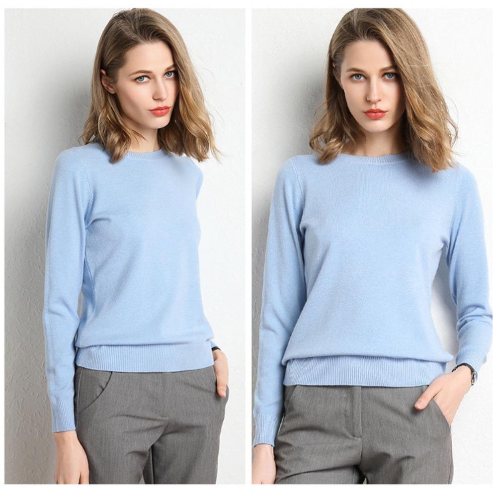 Herbst Winter Neues Rundhals Langarm Damen Stricktop Übergröße Pullover Pullover Unter- und Oberbekleidung Basisschicht