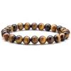 European-American Natural Stone Bracelet: 8mm Tiger Eye, White Turquoise, Agate Beads, Elastic Design