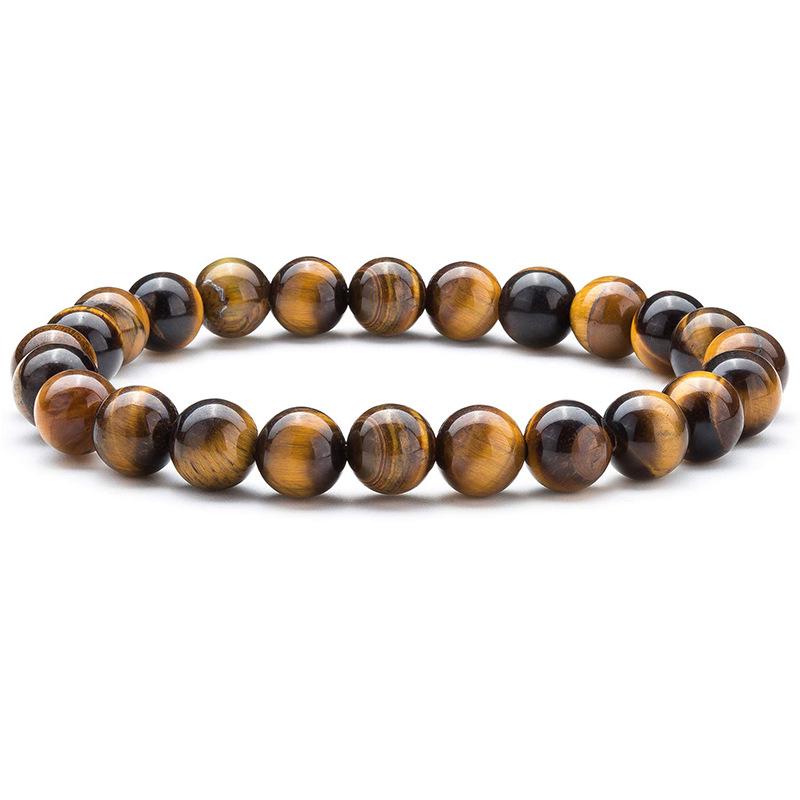 

European-American Natural Stone Bracelet: 8mm Tiger Eye, White Turquoise, Agate Beads, Elastic Design