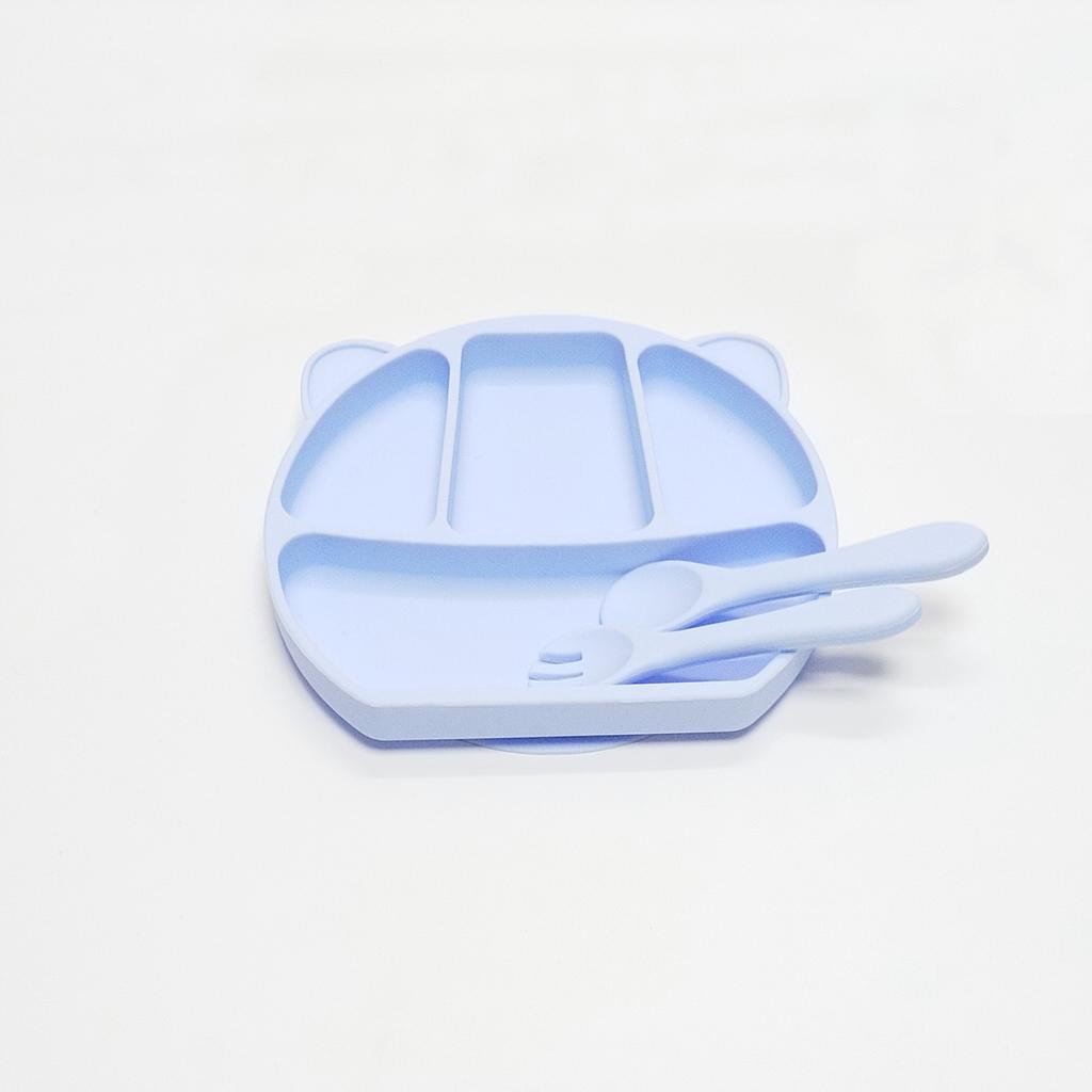 Non-Toxic 3Pcs Rubber Dinner Plate Baby Children Suction Cup Tableware Compartment Plate Thickened Complementary Food Bowl