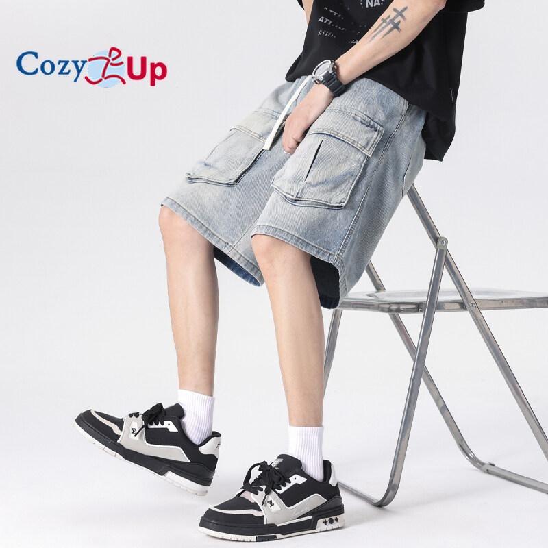 Cozy Up Jean Shorts for Men High Waisted Pull On Drawstring Elastic Waist Trendy Stretchy Denim Jorts Summer Shorts