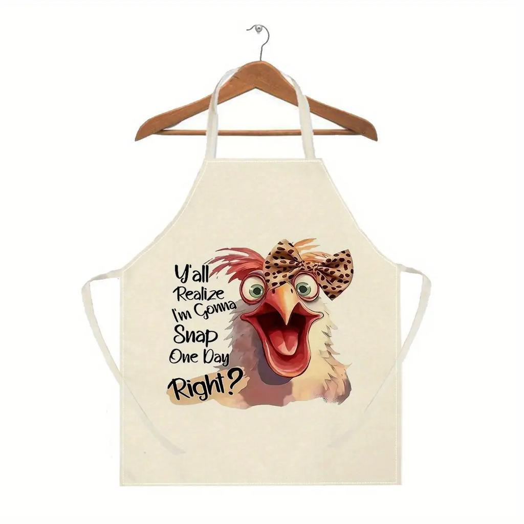 1pc 2D Flat Funny Chicken Apron Linen Cotton Cartoon Animal Kitchen Apron For Women Chef Cooking Baking Humor Gift