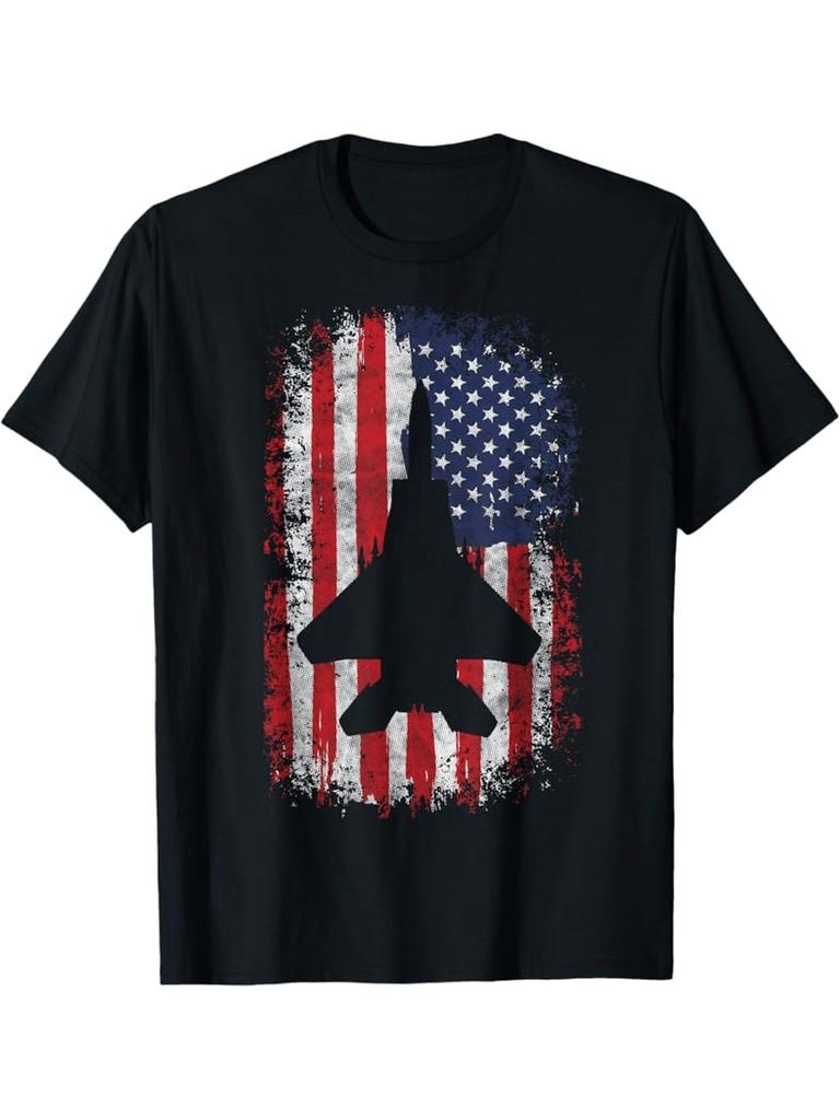 USA Flag Fighter Jet Aviation Graphic T-Shirt 100% Cotton O-Neck Short Sleeve Summer Casual Men