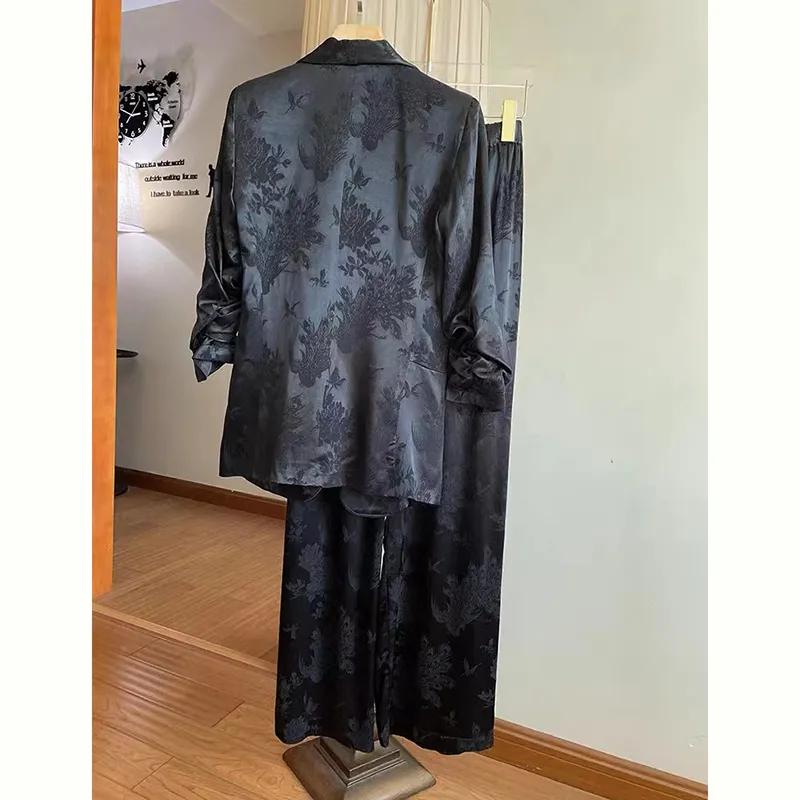Damen Frühling/Sommer Chinesischer Stil Elegantes Anzug-Set Minimalistischer Pendler-Blazer + Hose Zweiteiliges Set
