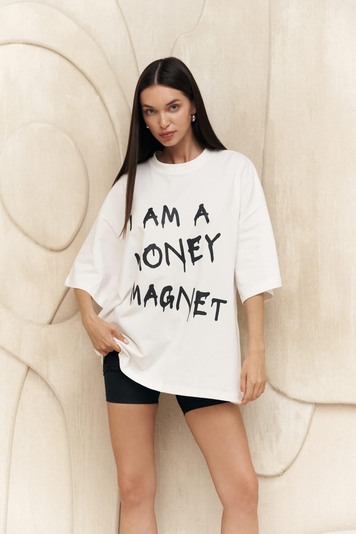 

Белая футболка оверсайз Money Magnet STANDART белый