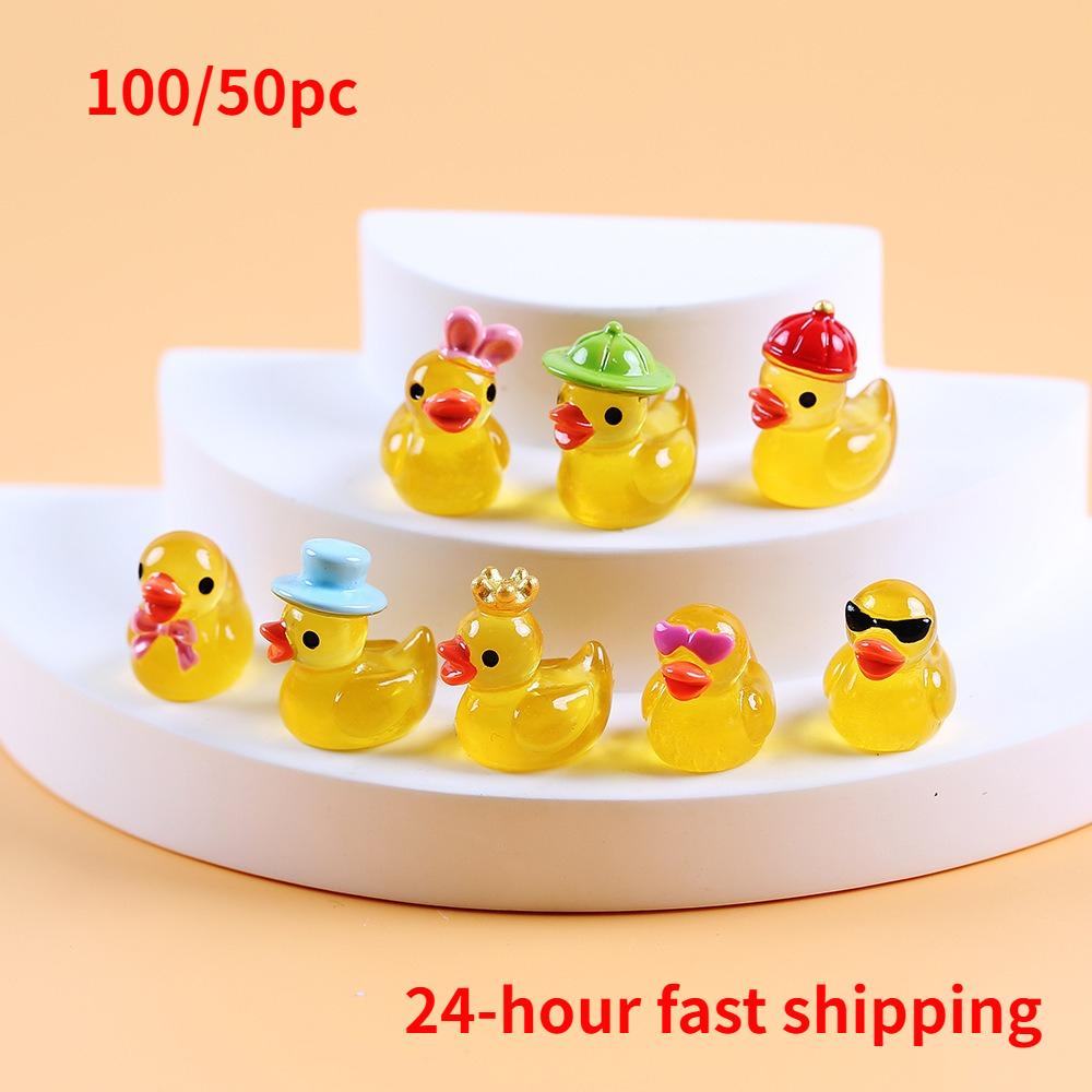 100/50Pcs Mini Yellow Luminous Duck Ornament Miniature Figures Tiny Duck Micro Fairy Garden Landscape Fairy Garden Home Decor