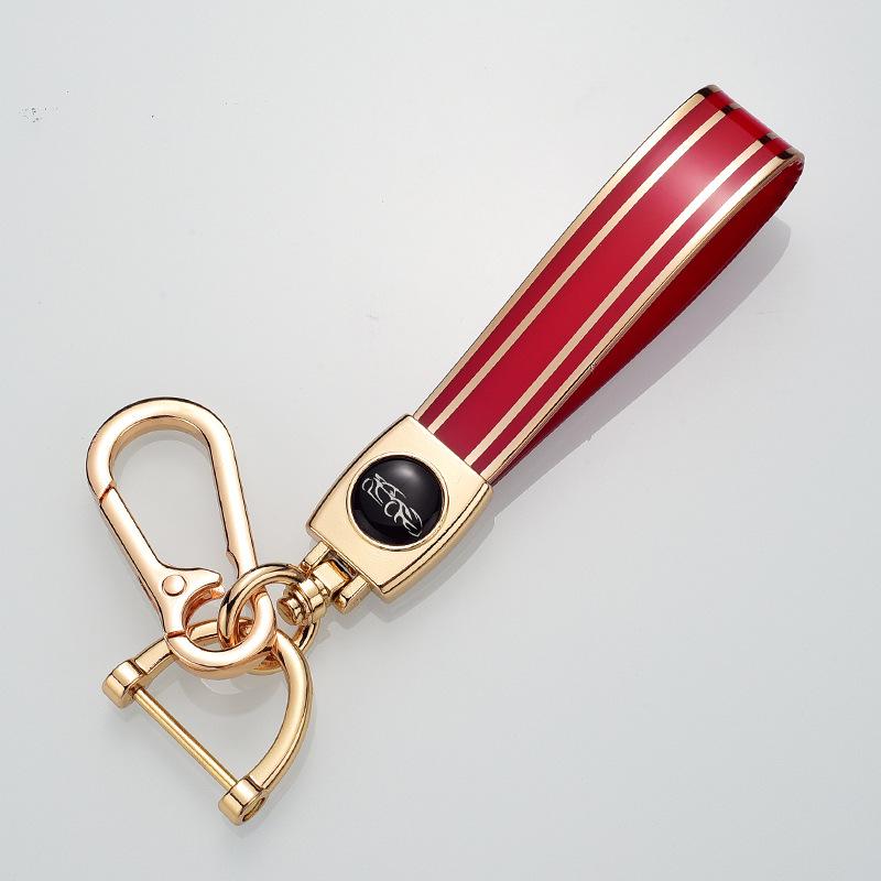 Rhinestone Circle Car Keychain with Gold Edge, Rope, Metal Keyring Pendant for Hyundai – Waist Hanging Household Hardware Buckle