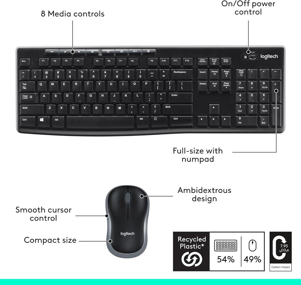 Logitech MK270 Wireless Mouse Keyboard Set Laptop Keyboard Wireless Office Full Size with 2.4G Receiver
