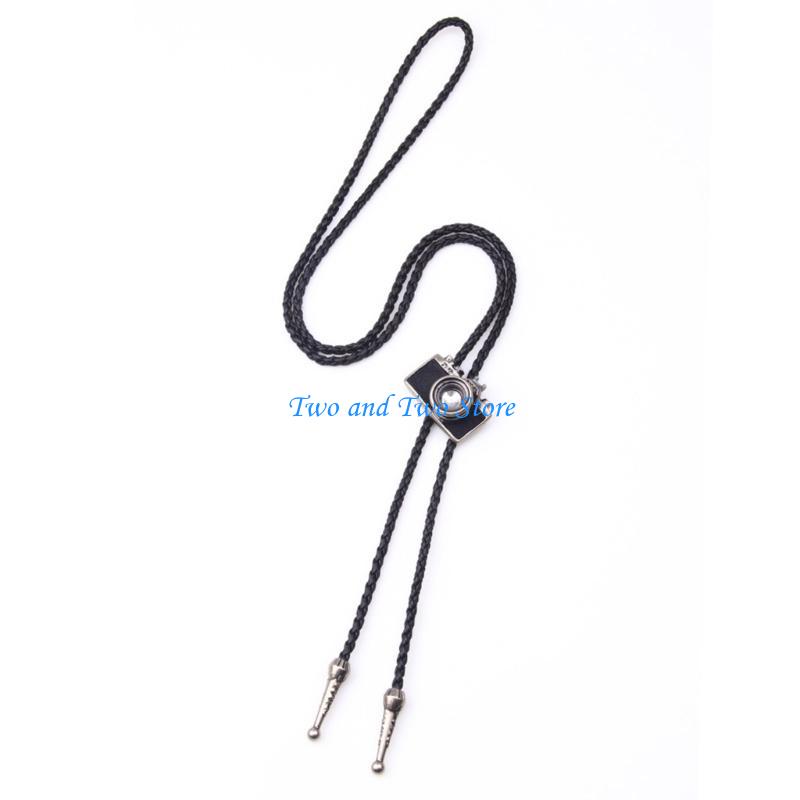HX6F Western Bolo Tie Vintage Bolo Tie Camera Bolo Tie Necklace Cowboy Leather Necktie Cowboy Tie Sweater Chain Necklace