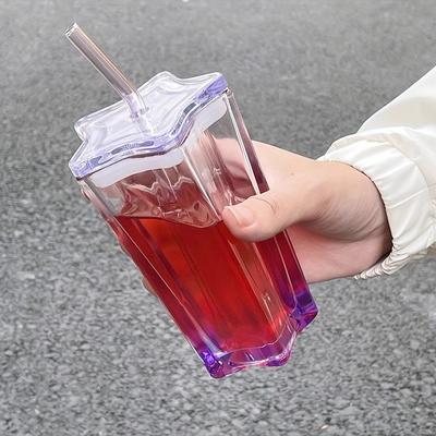 2 stücke 300ml/10,1 unzen Glas Wasser Tasse Pentagramm Cocktail Tasse Haushalt Outdoor Tasse Mit Stroh