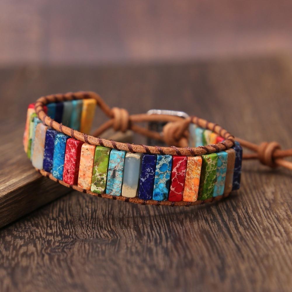 Charm Beads Braided Bracelets Hand Jewelry Bohemian Style Bangle Rainbow Stone Bracelet  Girls