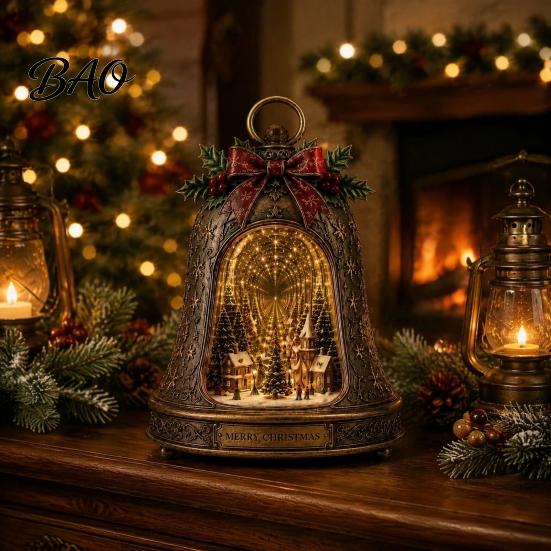 Festive Home Decor for Living Room Christmas Village Infinity Bell Ornament, Vintage Glowing Rotating Snow Scene Heart Hanging Keepsake Gift