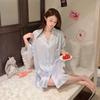 High-end Ice Silk Nightdress Women's Summer Thin Short-sleeved Cartoon Cardigan Pajamas Ice and Snow Silk Outer Wear Silkworm Weiss