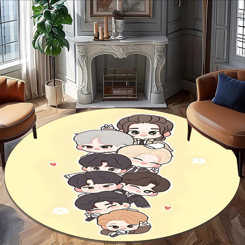 1pc Kpop Team4 Print Round Carpet Chair Round Carpet Suitable for Bedroom Living Room Home Decorative Carpet