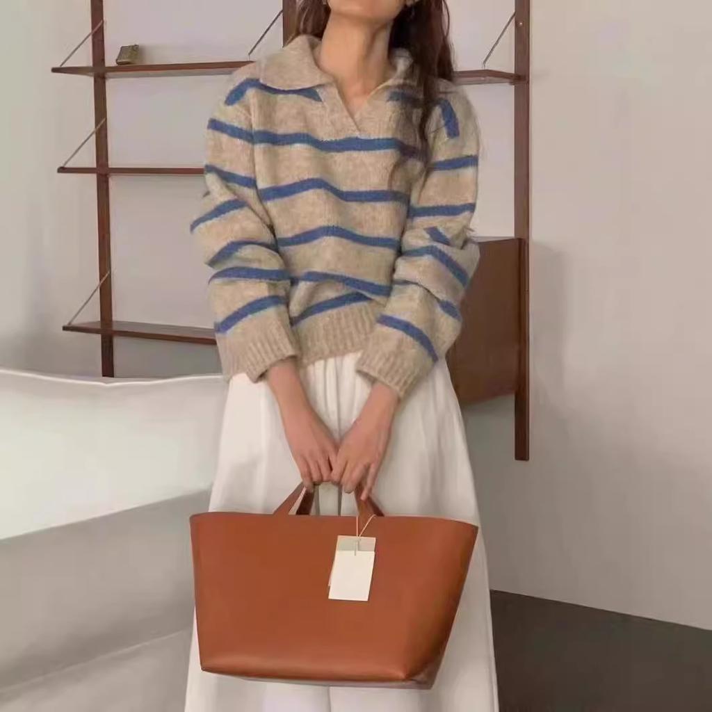 Autumn and Winter Foreign-style Retro Color Collision Striped Sweater Female Design Sense Long-sleeved Knitwear Tops Comfortable and Versatile